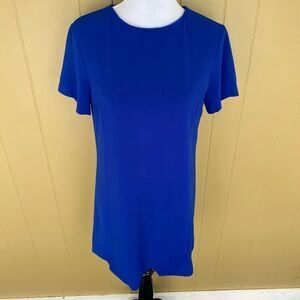 Wells Grace women M Crewneck short sleeve angled cut blue dress